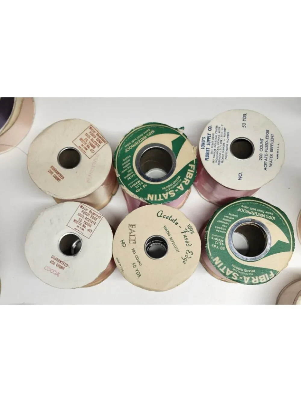 6 Rolls Vintage Florist Ribbon 50 yards Satin Pink Cream Crafts Lot